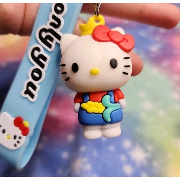 Hello Kitty Crown Wristlet Keychain Light Blue Rubber Sanrio "Only You" Love - Picture 2 of 4